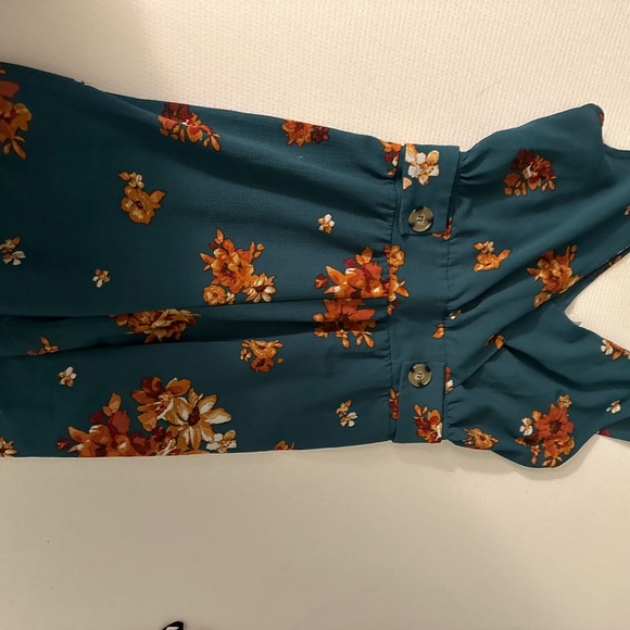 Dark aqua floral jumpsuit - sleeveless - Picture 5 of 8